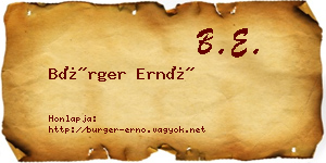 Bürger Ernő névjegykártya